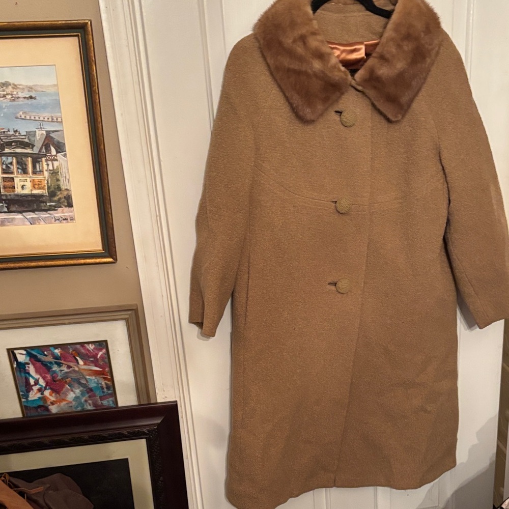 Vintage Stevens Hockanum Imported Topaz Fabric Mink Collar Size 10-12